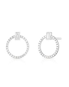 Baguette and Round Diamond Circle Earrings
